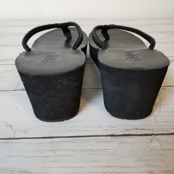 Flojos Hayley Black Woven Thong Wedge Heel Thong Sandal - Picture 6 of 11